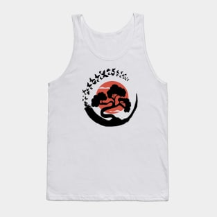 Bonsai Tree in Enso Circle Butterflies Tank Top